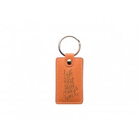 Laser Engraving PU Leather Keychain(Rect,Orange) (10/pack)