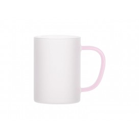Sublimation 12oz/360ml Glass Mug w/ Pink Handle(Frosted)(10/pack)