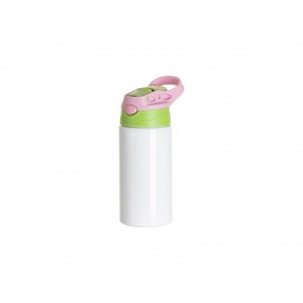 17oz/500ml White Aluminium Water Bottle with Green/ Pink Lid(10/pack)