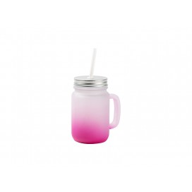 12oz/350ml Mason Jar w/ Straw(Frosted, Gradient Rose red)(10/pack)