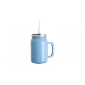 12oz/350ml Full Color Mason Jar W/ Handle(Light Blue)(10/pack)