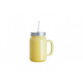 12oz/350ml Full Color Mason Jar W/ Handle(Yellow)(10/pack)