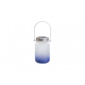 15oz/450ml Mason Jar w/ Lantern Lid and Metal Handle (Frosted, Gradient Dark Blue)(10/pack)