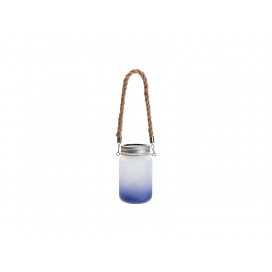 15oz/450ml Mason Jar w/ Lantern Lid and Hemp Rope Handle (Frosted, Gradient Dark Blue)(10/pack)