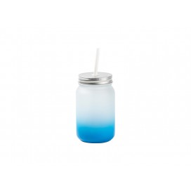 15oz/450ml Mason Jar no Handle(Frosted, Gradient Light Blue)(10/pack)