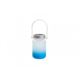 15oz/450ml Mason Jar w/ Lantern Lid and Metal Handle (Frosted, Gradient Light Blue)(10/pack)