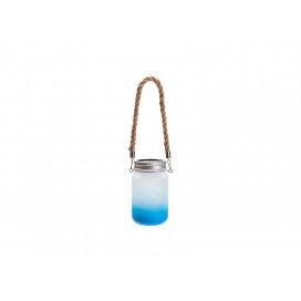 15oz/450ml Mason Jar w/ Lantern Lid and Hemp Rope Handle (Frosted, Gradient Light Blue)(10/pack)
