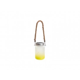 15oz/450ml Mason Jar w/ Lantern Lid and Hemp Rope Handle (Frosted, Gradient Lemon Yellow)(10/pack)