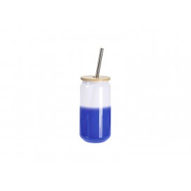 18oz/550ml Cold Color Change Glass Can with Bamboo Lid (Blue)(10/pack)