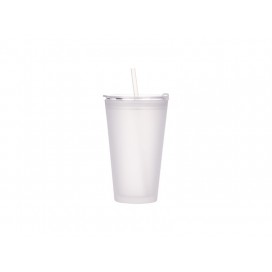 15oz/450ml Glass Tumbler w/ Lid&Straw(Frosted)(10/pack)