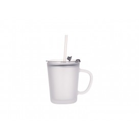 13oz/400ml Glass Mug w/ Lid&Straw(Frosted)(10/pack)
