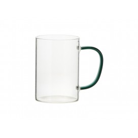 12oz/360ml Glass Mug w/ Green Handle (Clear)(10/pack)