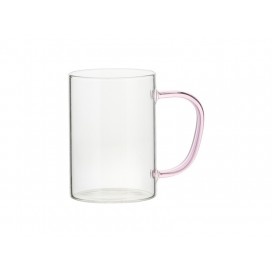 12oz/360ml Glass Mug w/ Pink Handle (Clear)(10/pack)