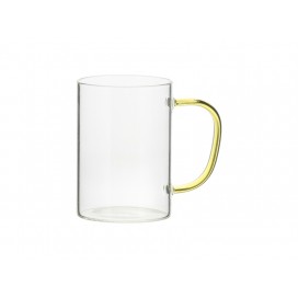 12oz/360ml Glass Mug w/ Yellow Handle (Clear)(10/pack)