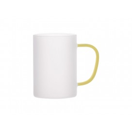 12oz/360ml Glass Mug w/ Yellow Handle (Frosted)(10/pack)