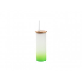 17oz/500ml Glass Skinny Tumbler w/Straw & Bamboo Lid(Frosted, Gradient Green)(10/pack)