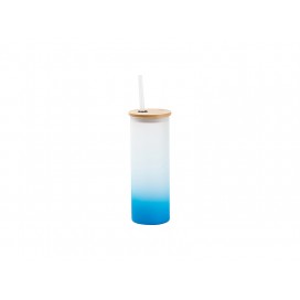 17oz/500ml Glass Skinny Tumbler w/Straw & Bamboo Lid(Frosted, Gradient Light Blue)(10/pack)
