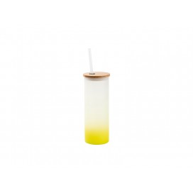 17oz/500ml Glass Skinny Tumbler w/Straw & Bamboo Lid(Frosted, Gradient Lemon Yellow)(10/pack)