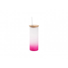 17oz/500ml Glass Skinny Tumbler w/Straw & Bamboo Lid(Frosted, Gradient Purple)(10/pack)