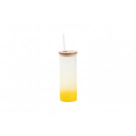 17oz/500ml Glass Skinny Tumbler w/Straw & Bamboo Lid(Frosted, Gradient Yellow)(10/pack)