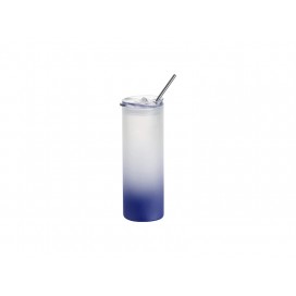 Sublimation Blanks25oz/750ml Glass Skinny Tumbler with Plastic Straw&Lid (Frosted, Gradient Dark Blue)