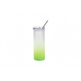 Sublimation Blanks25oz/750ml Glass Skinny Tumbler with Plastic Straw&Lid (Frosted, Gradient Green)