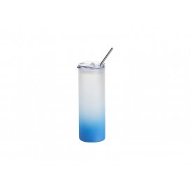 Sublimation Blanks25oz/750ml Glass Skinny Tumbler with Plastic Straw&Lid (Frosted, Gradient Light Blue)