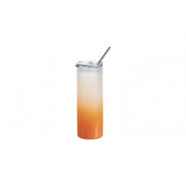 Sublimation Blanks25oz/750ml Glass Skinny Tumbler with Plastic Straw&Lid (Frosted, Gradient Orange)
