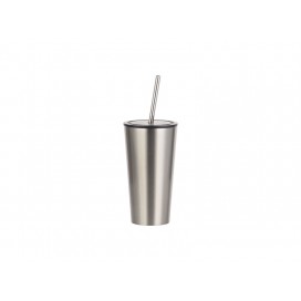 16oz/480ml Stainless Steel Tumbler with Lid&Straw(Silver)(10/pack)