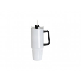 Sublimation Blanks40oz/1200ml Stainless Steel White Travel Tumbler with Lid & Straw(Black Handle)(10/pack)