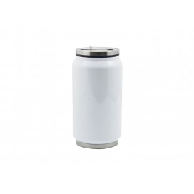 12oz Stainless Steel Coke Can with Straw (White) (10/pack)