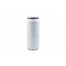 17oz Stainless Steel Coke Can with Straw (White) (10/pack) 