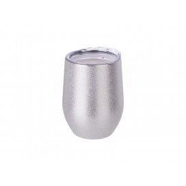 12oz/360ml Stainless Steel Stemless Glitter Cup w/ Lid (Silver) (50/carton)
