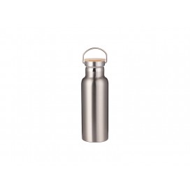 500ml/17oz Portable Bamboo Lid Stainless Steel Bottle (Silver) (20/carton)