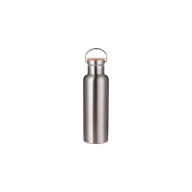 750ml/25oz Portable Bamboo Lid Stainless Steel Bottle (Silver) (20/carton)