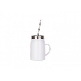 17oz/500ml Sublimation Stainless Steel Mason Jar with Straw& Handle (White)(25/pcs)