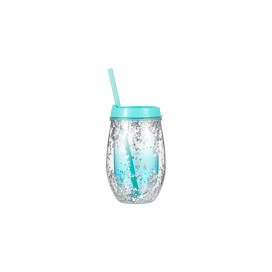Sublimation 10oz/300ml Double Wall Clear Plastic Stemless Cup (Light Blue, w/ Silver Glitters)(10/pack)