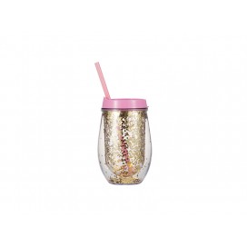 Sublimation 10oz/300ml Double Wall Clear Plastic Stemless Cup (Light Pink, w/ Gold Glitters)(10/pack)