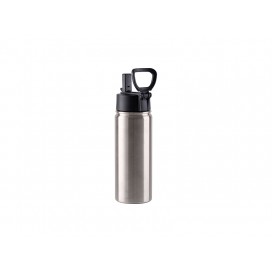 18oz/550ml Stainless Steel Water Bottle w/ Wide Mouth Straw Lid & Rotating Handle(Silver)