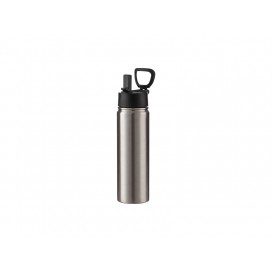 22oz/650ml Stainless Steel Flask with Wide Mouth Straw Lid & Rotating Handle (Silver)