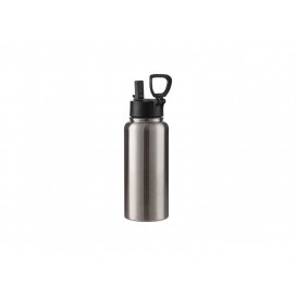 32oz/950ml Stainless Steel Flask with Wide Mouth Straw Lid & Rotating Handle (Silver)