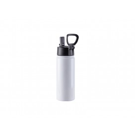 18oz/550ml Stainless Steel Water Bottle w/ Wide Mouth Straw Lid & Rotating Handle(White)