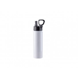 22oz/650ml Stainless Steel Flask with Wide Mouth Straw Lid & Rotating Handle (White)