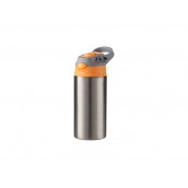 12oz/360ml Kids Stainless Steel Bottle With Silicon Straw & Orange  Cap(Silver)MOQ 1000pcs