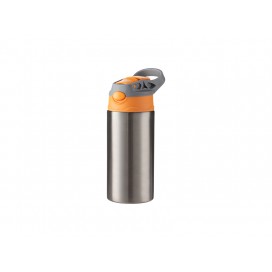 12oz/360ml Kids Stainless Steel Bottle With Silicon Straw & Orange  Cap(Silver)MOQ 1000pcs