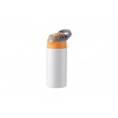12oz/360ml Kids Stainless Steel Bottle With Silicon Straw & Orange Cap(White)MOQ 1000pcs