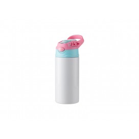 12oz/360ml Kids Stainless Steel Bottle With Silicon Straw &Pink Cap(White)MOQ 1000pcs