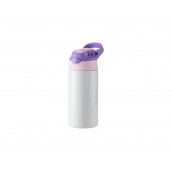 12oz/360ml Kids Stainless Steel Bottle With Silicon Straw & Purple Cap(White)MOQ 1000pcs