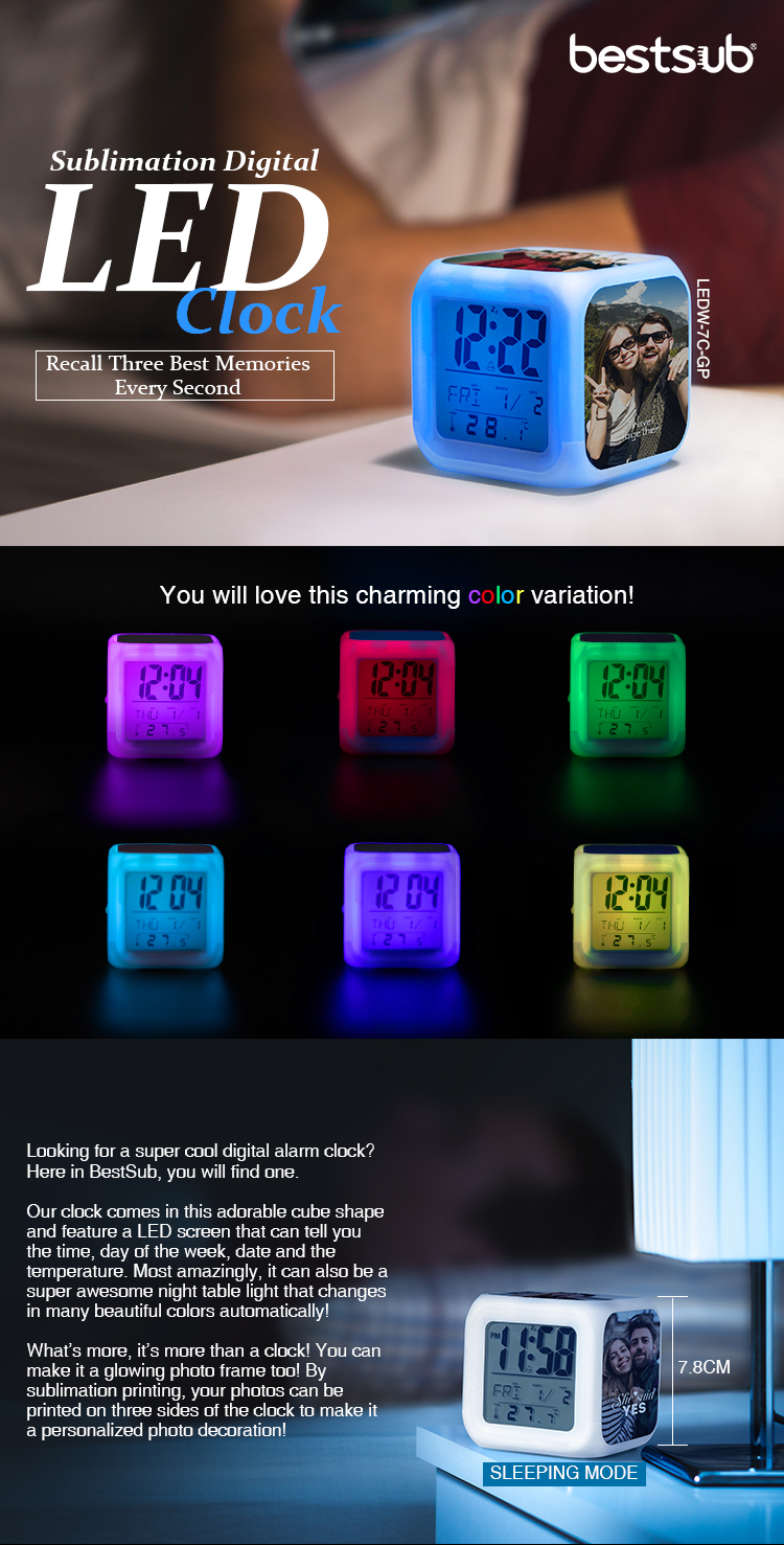 Sublimation Clock Blanks Glowing LED 7 Color Change Digital Clock